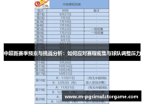 中超新赛季预案与挑战分析：如何应对赛程密集与球队调整压力